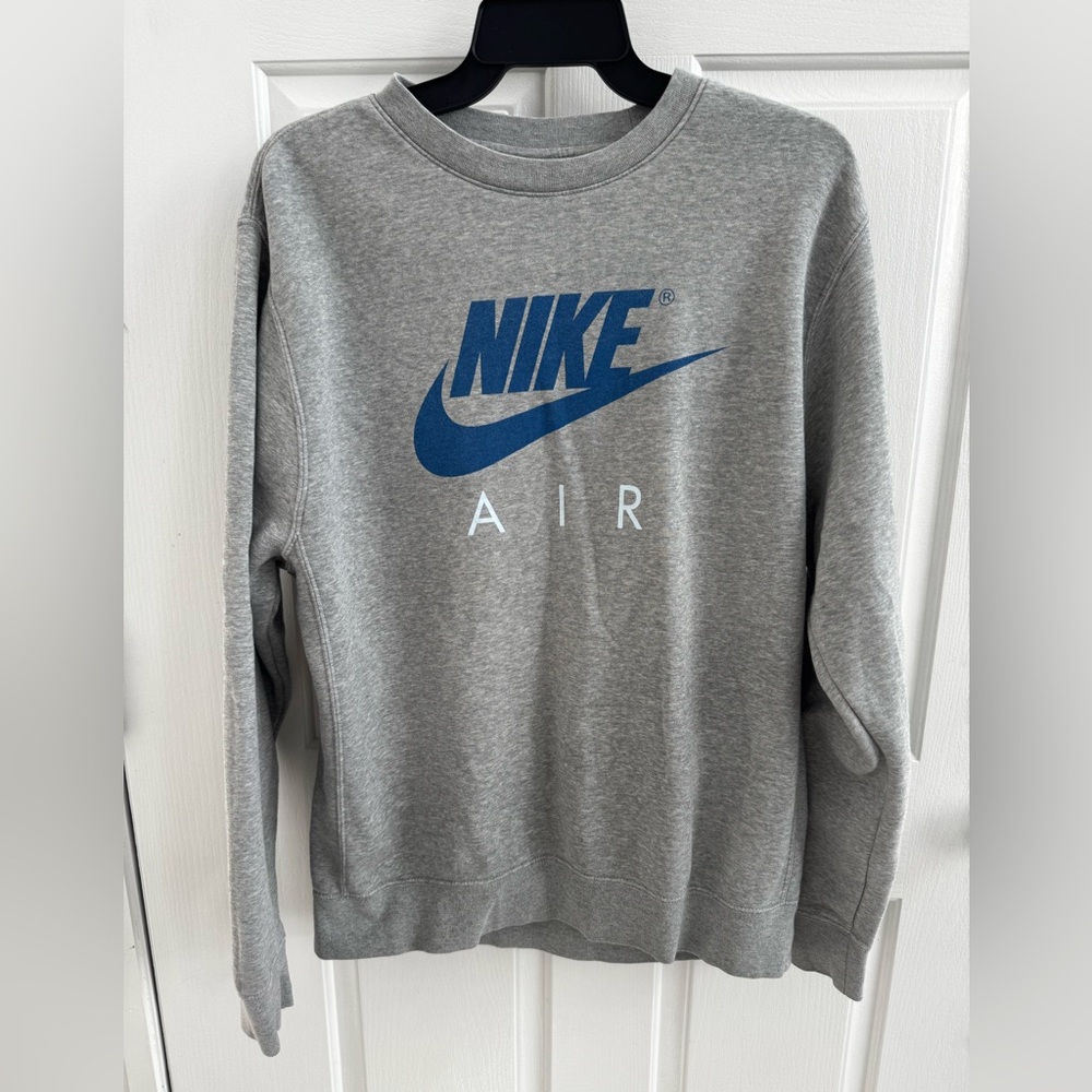 Nike Air Men's Gray Crewneck Sweatshirt with Blue Logo